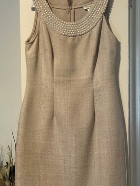 dressbarn Pearl-Trim Sleeveless Sheath Dress - Beige
